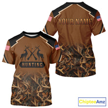 Load image into Gallery viewer, Brown Camo Deer Hunting Shirts with American Flag for Men, Hunting Gift Ideas for Hunters NBT223