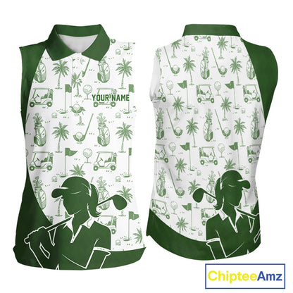 Green Womens Sleeveless Golf Polo Shirt, Funny Golf Icons Athetic Shirt, Golf Gifts For Ladies NBT481