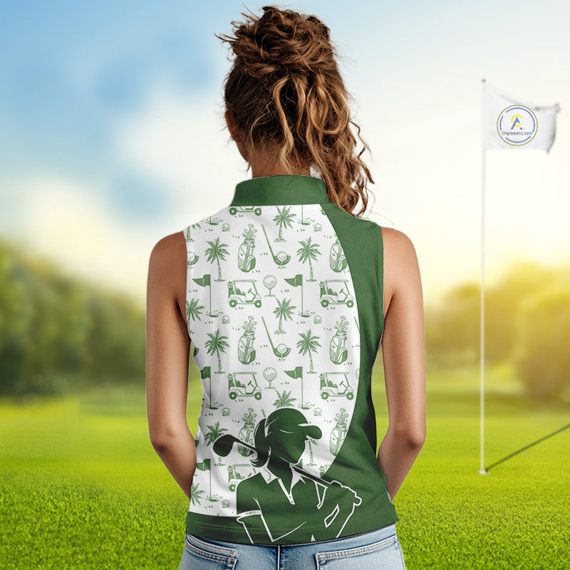 Green Womens Sleeveless Golf Polo Shirt, Funny Golf Icons Athetic Shirt, Golf Gifts For Ladies NBT481