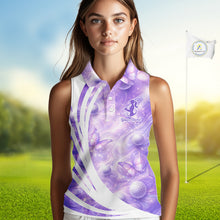 Load image into Gallery viewer, Butterfly Womens Sleeveless Golf Polo Shirts Custom Name Floral Purple, Golf Gifts For Ladies NBT482