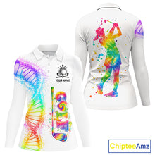 Load image into Gallery viewer, Custom Rainbow Color Golf Lover Women's Polo Shirt, It's in my DNA Shirt, Golf Gifts NBT483