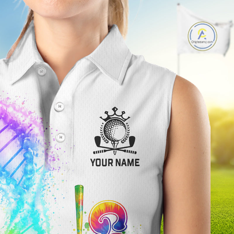 Custom Tie Dye Color Golf Lover Womens Sleeveless Polo Shirt, It's in my DNA Shirt, Golf Gifts NBT483