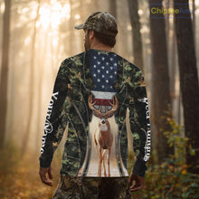 Load image into Gallery viewer, Patriotic Green Camo Deer Hunting Shirt – American Flag Whitetail Buck, Custom Name for Men NBT34