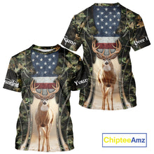 Load image into Gallery viewer, Patriotic Green Camo Deer Hunting Shirt – American Flag Whitetail Buck, Custom Name for Men NBT34
