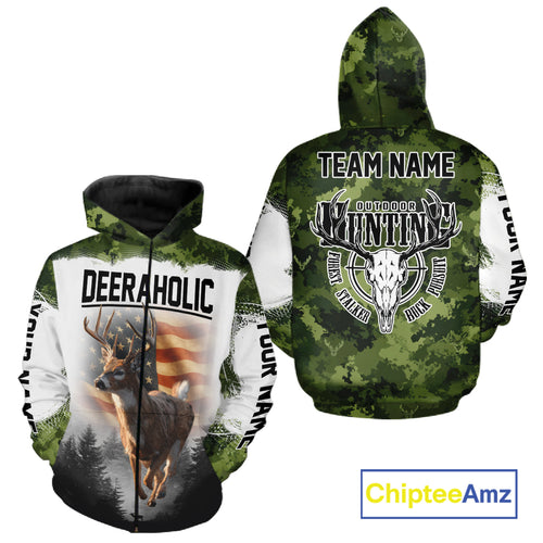 Green Camouflage Deer Hunting Shirts with American Flag – Custom Name, Gift for Hunters NBT37