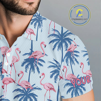 Flamingo Tropical Palm Tree Mens Polo Shirt, Custom Matching Polo Team, Golf Gifts For Men NBT494