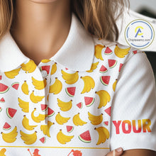 Load image into Gallery viewer, Funny Watermelon Banana Womens Golf Polo Shirts Custom Name Neon Print, Golf Shirt For Women NBT501