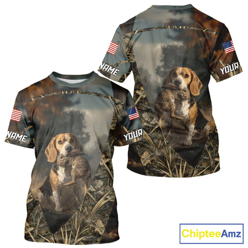 Custom Rabbit Hunting Beagle Dog US Flag Camouflage 3D Shirts, Rabbit Hunting Clothes NBT229