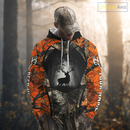 Personalized Orange Camo Whitetail Deer Hunting Shirt With 3D Print For Men NBT287