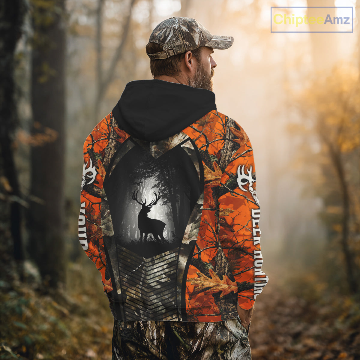 Personalized Orange Camo Whitetail Deer Hunting Shirt With 3D Print For Men NBT287