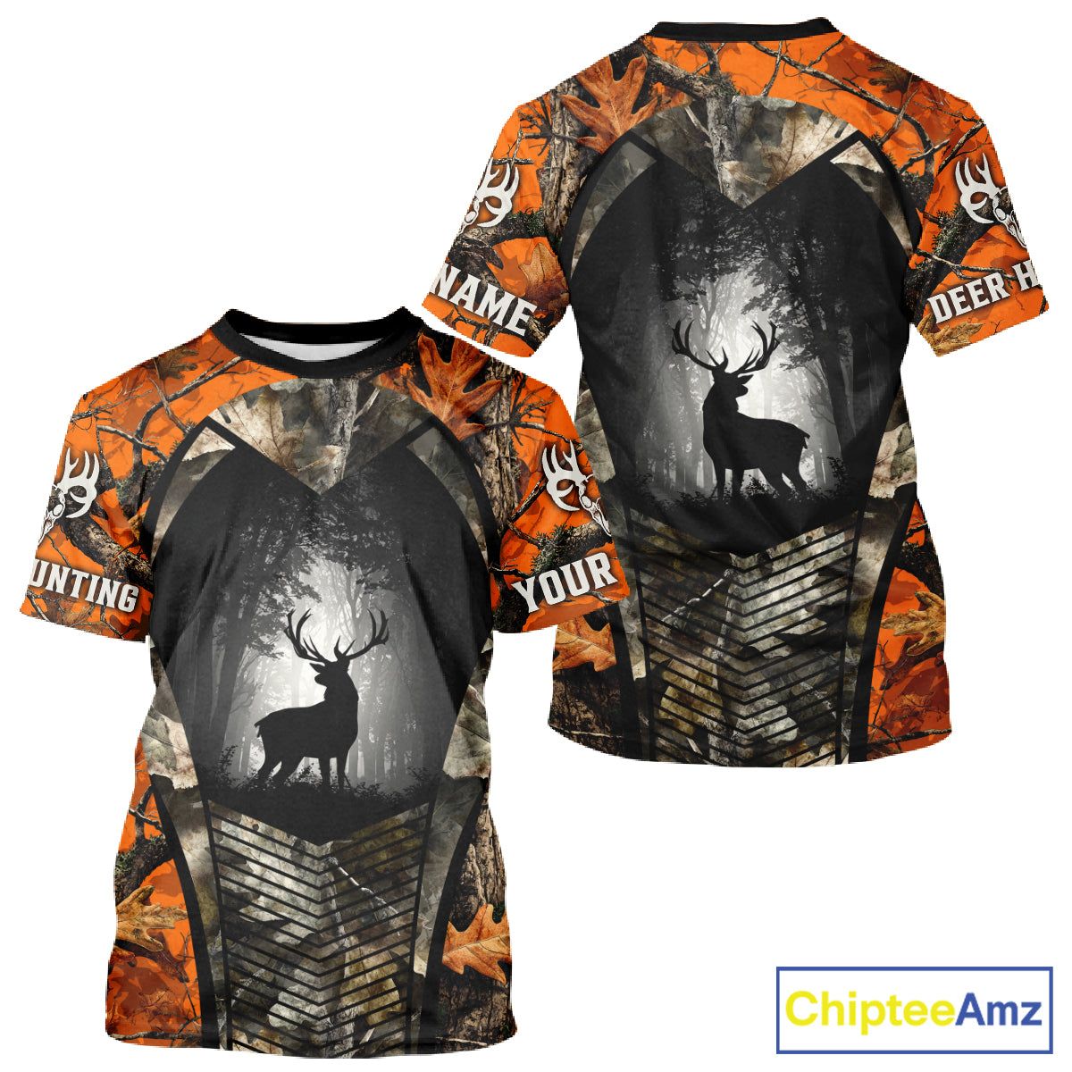 Personalized Orange Camo Whitetail Deer Hunting Shirt With 3D Print For Men NBT287
