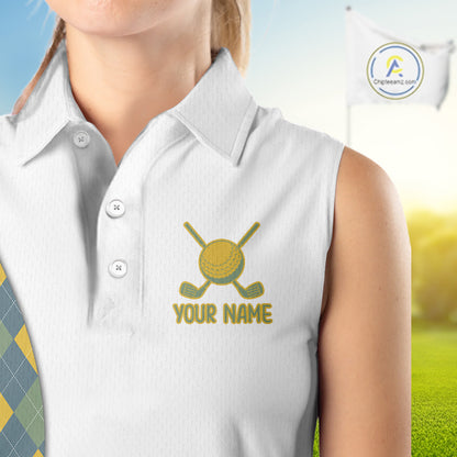 Sleeveless Golf Polo Shirts For Women Custom Argyle Plaid Pattern Golf Shirts, Gift For Golf Lovers NBT513