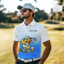 Load image into Gallery viewer, Funny Duck Golf Polo Shirt For Men, Cute Duck With Beer Print Shirt, Sporty Animal Golf Gift|Blue NBT622
