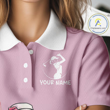 Load image into Gallery viewer, Pink Flamingo Womens Golf Polos Shirts Custom Tropical Floral Golf Gifts For Mom, Mother's Day Gifts NBT645