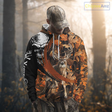 Load image into Gallery viewer, Deer Hunting Orange Camouflage Skull 3D Custom Name Shirts, Camouflage Deer Hunting Gifts NBT238
