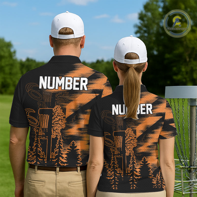 Mens Disc Golf Polo Shirt Custom Name Orange Disc Golf Basket, Personalized Disc Golf Shirts NBT648