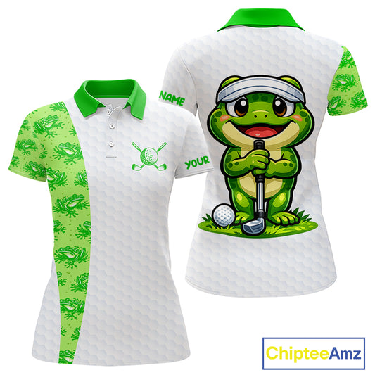 Funny Frog Green Womens Golf Polo Shirt Custom Women Golf Top, Personalized Golf Gifts NBT517
