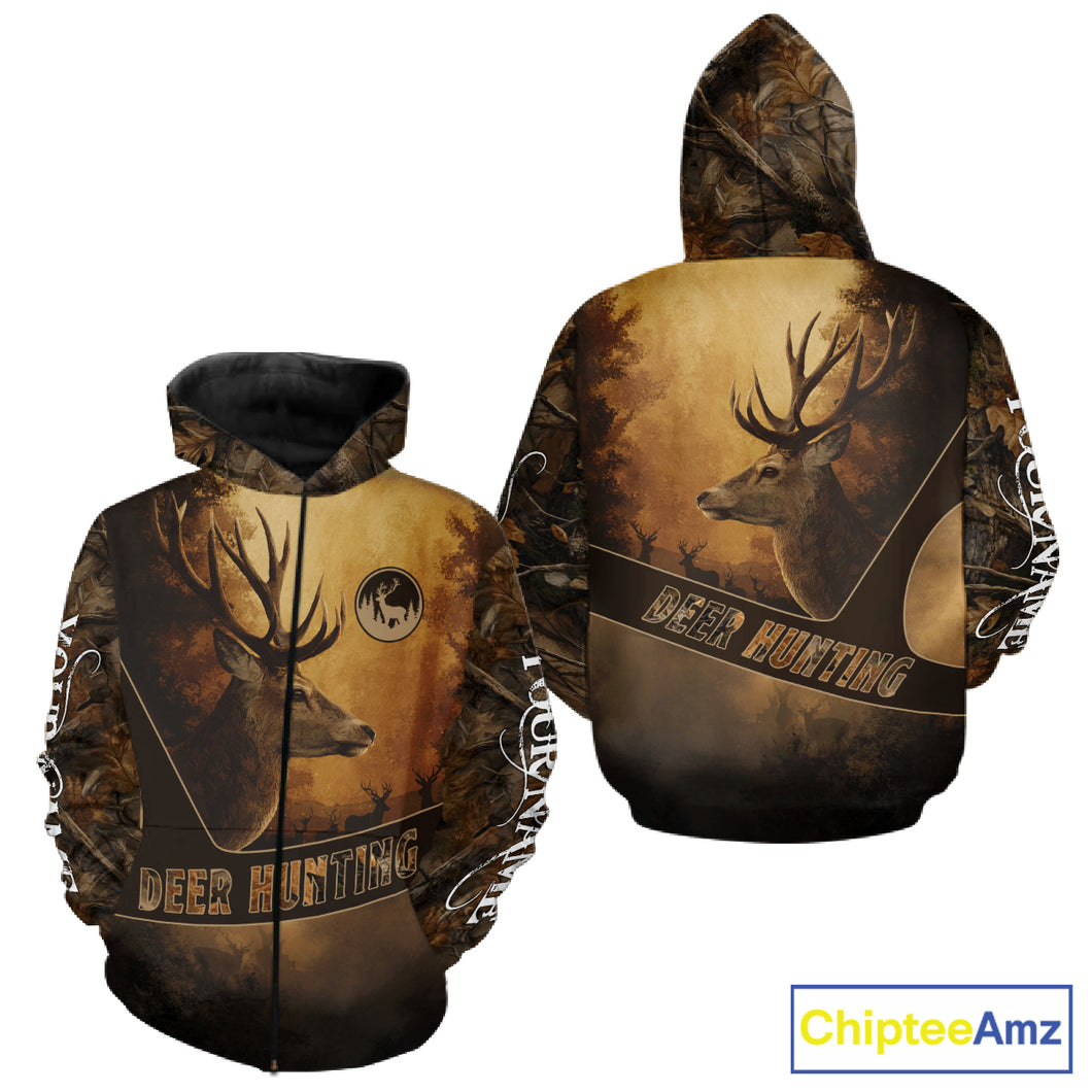 Brown Camo Deer Hunting All Over Printing Shirt with Big Buck - Hunting Clothes for Men NBT50