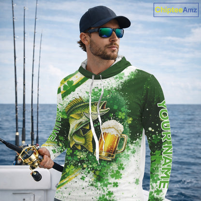 St Patrick Day Walleye Mens Long Sleeve Hooded Fishing Shirts UV Protetion, Walleye Fishing Shirts NBT384