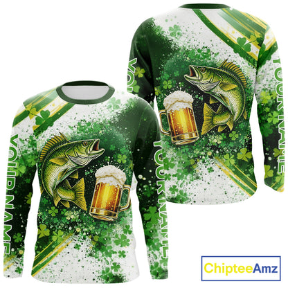 St Patrick Day Walleye Mens Long Sleeve Fishing Shirts UV Protetion, Walleye Fishing Shirts NBT384