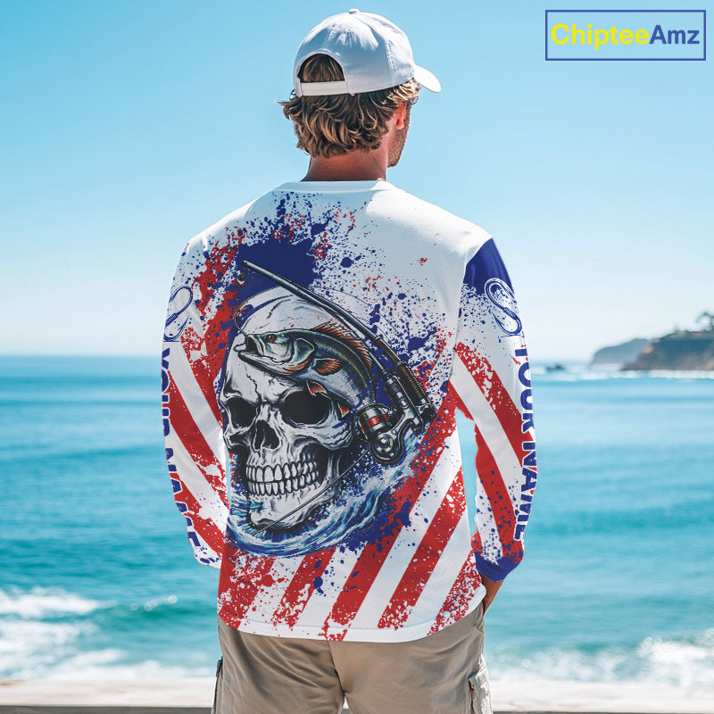 Custom American Flag Fishing Shirts Largemouth Bass Fishing Long Sleeve, Bass Fishing Shirts For Men NBT385