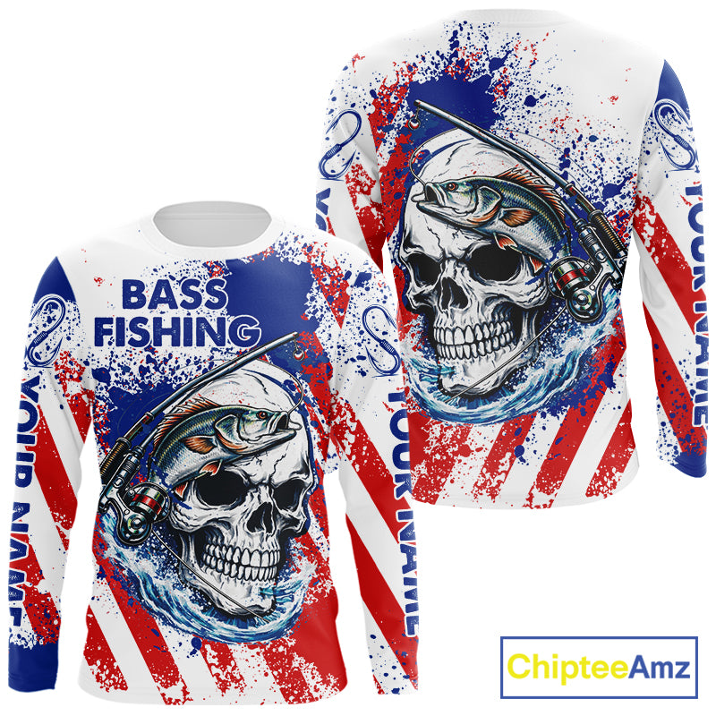 Custom American Flag Fishing Shirts Largemouth Bass Fishing Long Sleeve, Bass Fishing Shirts For Men NBT385