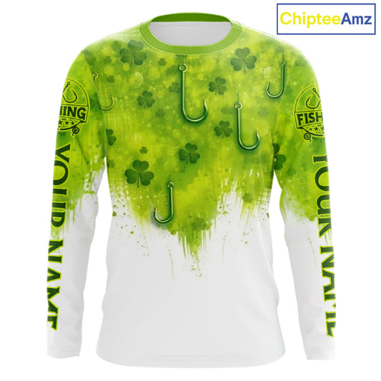 Personalized St Patrick's Day Shirts Fish Hook Long Sleeve Fishing Shirts, Mens Fishing Outfit NBT386