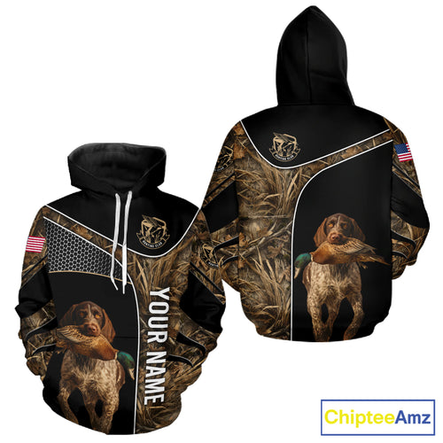 Duck Hunting with German Wirehaired Pointer Dog Camo Custom Name Shirts, Duck Hunting Shirts for Hunter NBT157