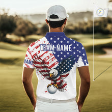 Load image into Gallery viewer, Person wearing a patriotic golf shirt with an eagle design on a golf course