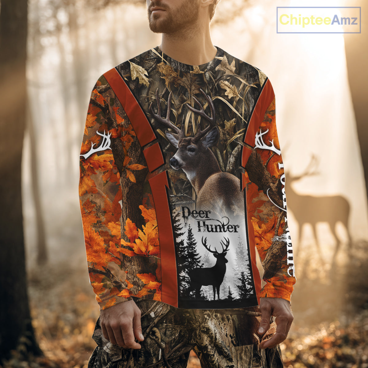 Customized Name Whitetail Deer Hunting Orange Camo Hoodie 3D Shirt, Gift for Hunters NBT297