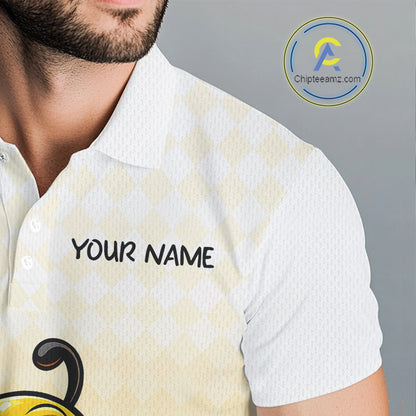 Funny Bee Golf Polo Shirt For Men, Cute Bee With Beer Print Shirt, Sporty Animal Golf Gift|Yellow NBT663