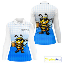 Load image into Gallery viewer, Funny Bee Golf Polo Shirt For Women, Cute Bee With Beer Print Shirt, Sporty Animal Golf Gift|Blue NBT664