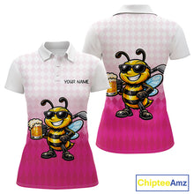 Load image into Gallery viewer, Funny Bee Golf Polo Shirt For Women, Cute Bee With Beer Print Shirt, Sporty Animal Golf Gift|Pink NBT666