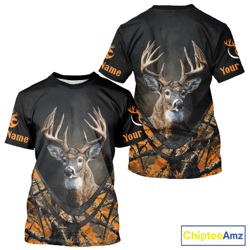Deer Hunting Shirt Orange Camo 3D Custom Name, Season Deer Hunting, Hunting Gifts for Men NBT251