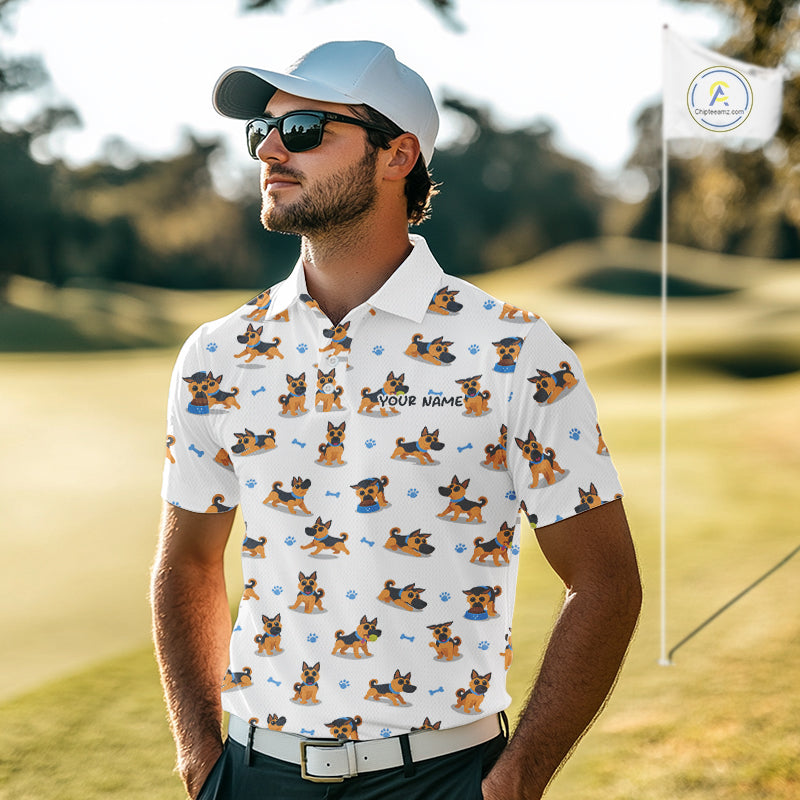 Mens Golf Polo Shirt Custom Funny German Shepherd Dog Team Mens Golf Top, Dog Lover Gift NBT541