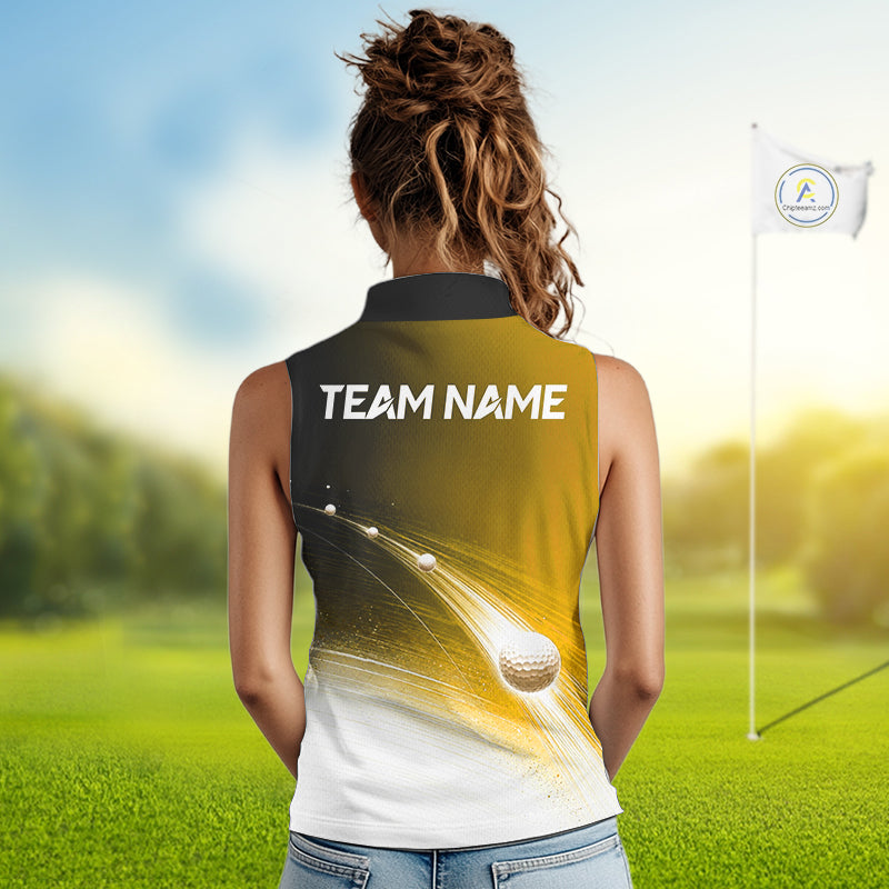 Black Gold Golf Ball Pattern American Flag Womens Sleeveless Tournament Golf Polo Shirts, Team Golf Shirts Golf Gifts NBT871