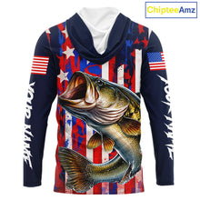 Load image into Gallery viewer, American Flag Bass Long Sleeve Hooded Fishing Shirts, Bass Fishing Tournament Shirts, Bass Fishing Shirts NBT432