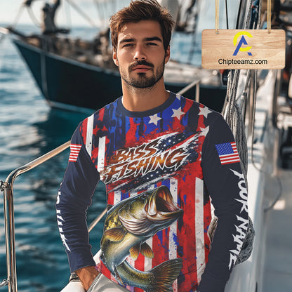American Flag Bass Fishing Shirts Long Sleeve, Bass Fishing Tournament Shirts, Bass Fishing Shirts NBT432