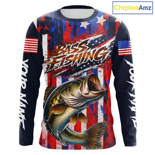 American Flag Bass Fishing Shirts Long Sleeve, Bass Fishing Tournament Shirts, Bass Fishing Shirts NBT432