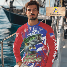 Load image into Gallery viewer, Bass Fishing American Flag Fishing Shirts Long Sleeve, Bass Fishing Shirts For Men, UPF Fishing Shirts NBT436