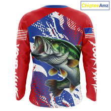 Load image into Gallery viewer, Bass Fishing American Flag Fishing Shirts Long Sleeve, Bass Fishing Shirts For Men, UPF Fishing Shirts NBT436