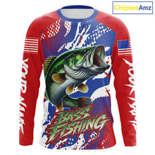 Load image into Gallery viewer, Bass Fishing American Flag Fishing Shirts Long Sleeve, Bass Fishing Shirts For Men, UPF Fishing Shirts NBT436
