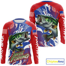 Load image into Gallery viewer, Bass Fishing American Flag Fishing Shirts Long Sleeve, Bass Fishing Shirts For Men, UPF Fishing Shirts NBT436
