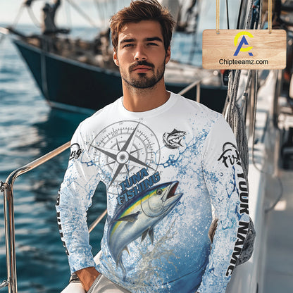 Custom Yellowfin Tuna Long Sleeve Fishing Shirts Saltwater Fish, Compass Offshore Tournament Fishing Shirts NBT553