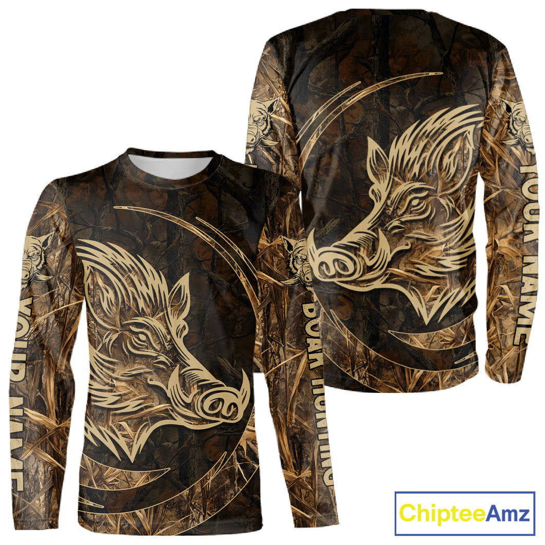 Best Brown Camo Boar Hunting Clothes Custom Name Boar Design Hunting Gifts for Hunter NBT183