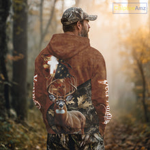 Load image into Gallery viewer, Whitetail Deer Hunting Leather Pattern US Flag Camouflage Custom Name 3D Shirts for Men NBT262