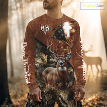 Load image into Gallery viewer, Whitetail Deer Hunting Leather Pattern US Flag Camouflage Custom Name 3D Shirts for Men NBT262