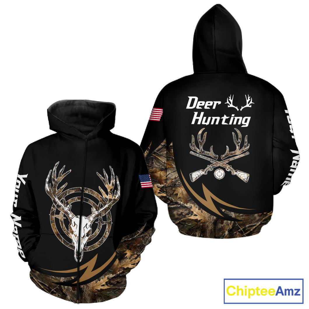 Deer Hunting Camo with US Flag 3D Printed Shirts for Men, Best Gift Ideas for Hunters NBT186
