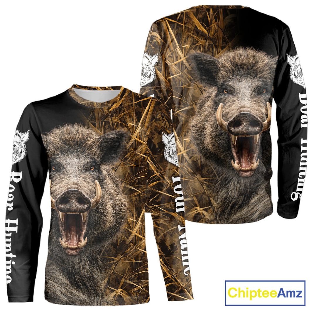 Custom Boar Hunting Brown Camo Shirts for Men, Hunting Gifts, Camouflage Boar Hunting Shirt NBT267