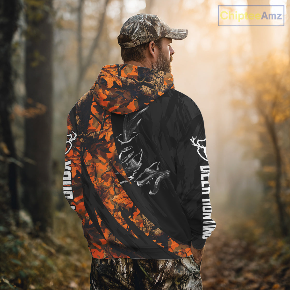 Personalized Deer Hunting Shirt with Antler 3D All Over Print Orange Camo Hunting Clothes NBT271